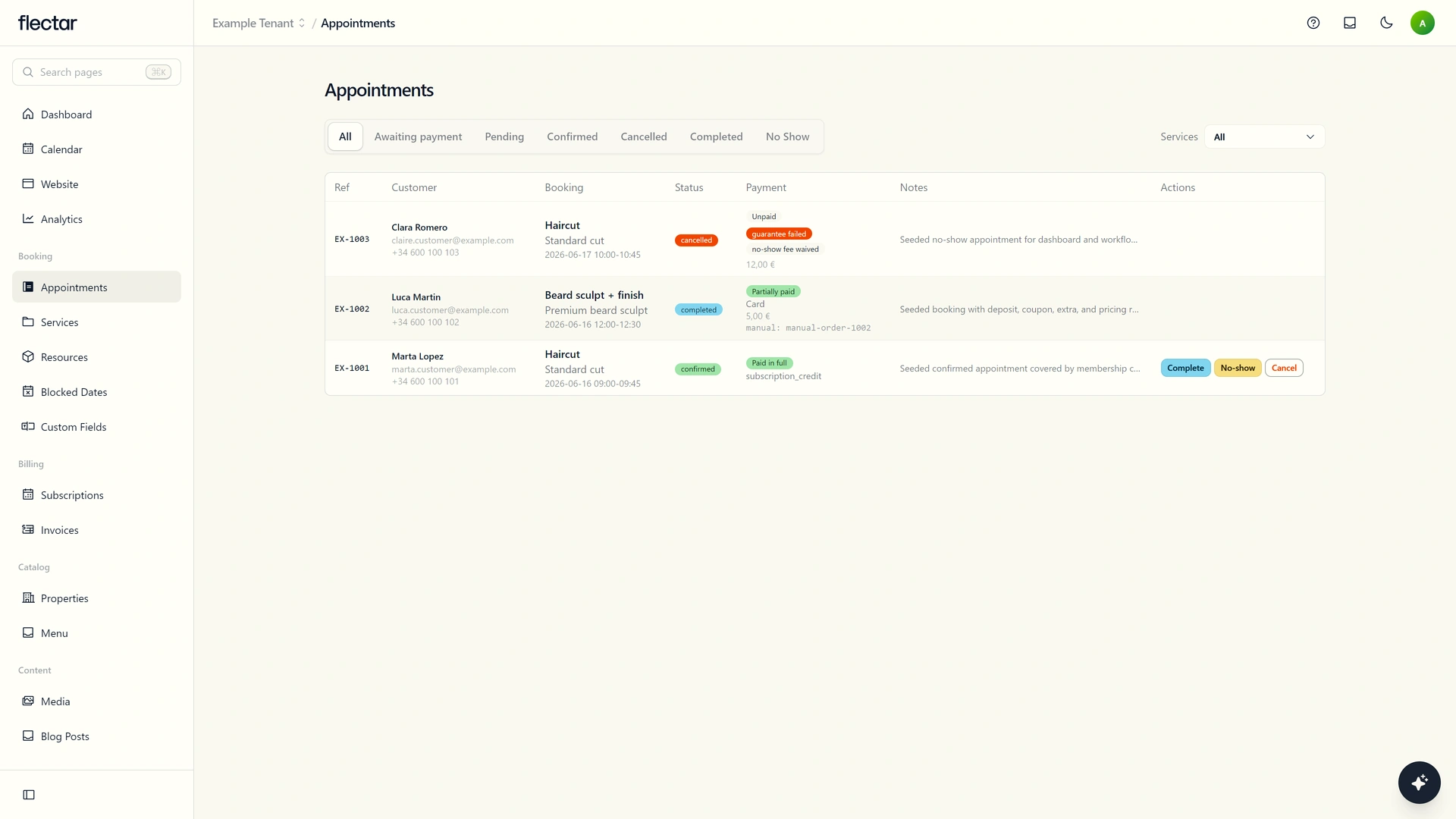Bookings management desktop preview