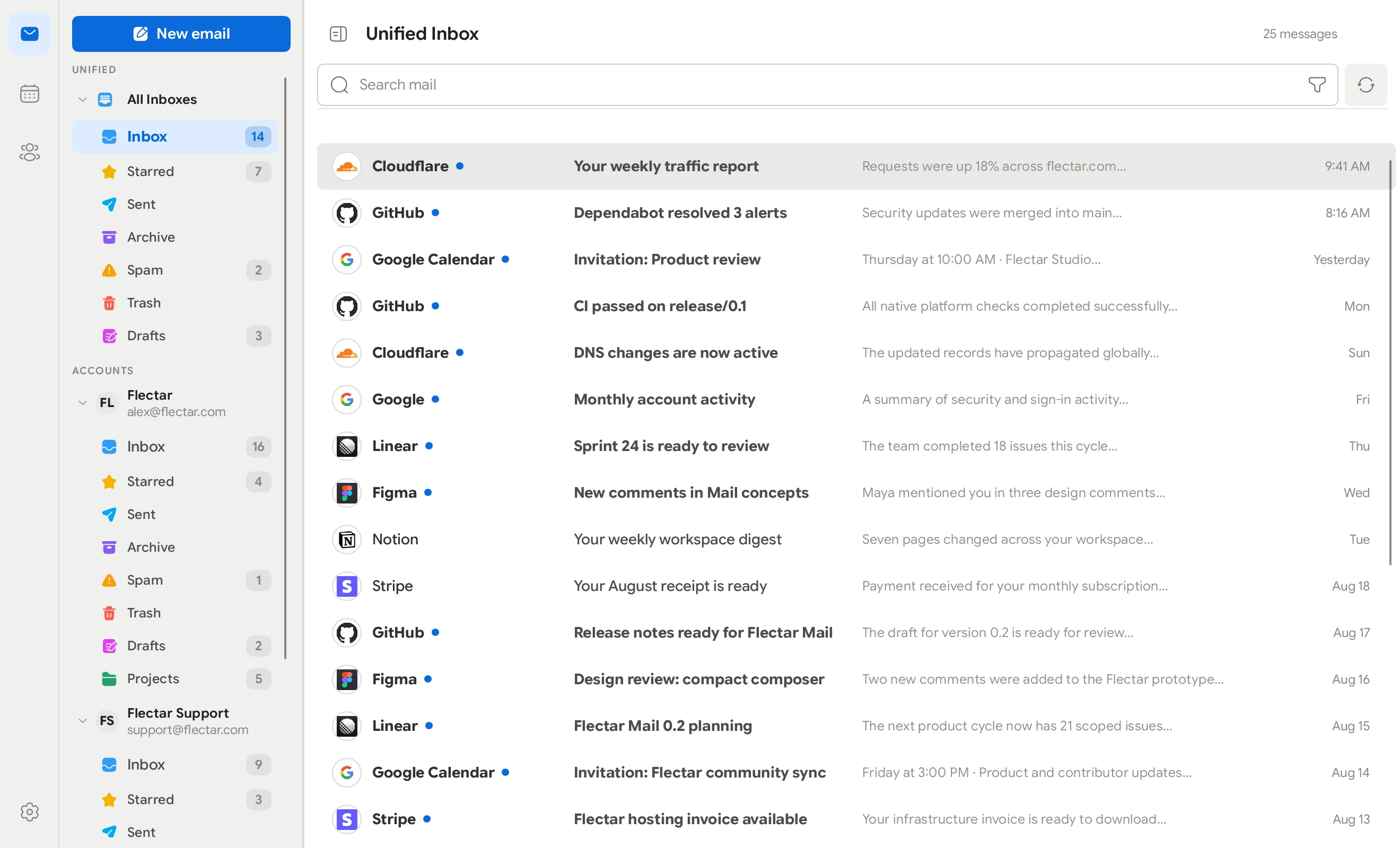 Flectar Mail minimal layout preview